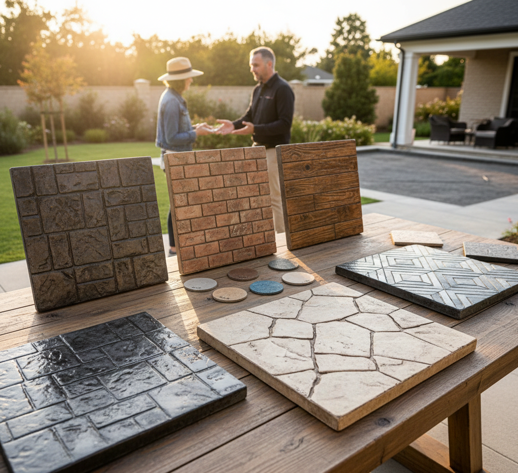 diverse stamped concrete options, with different colors and styles