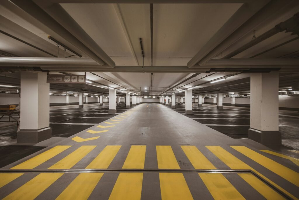 parking lot with new concrete patio