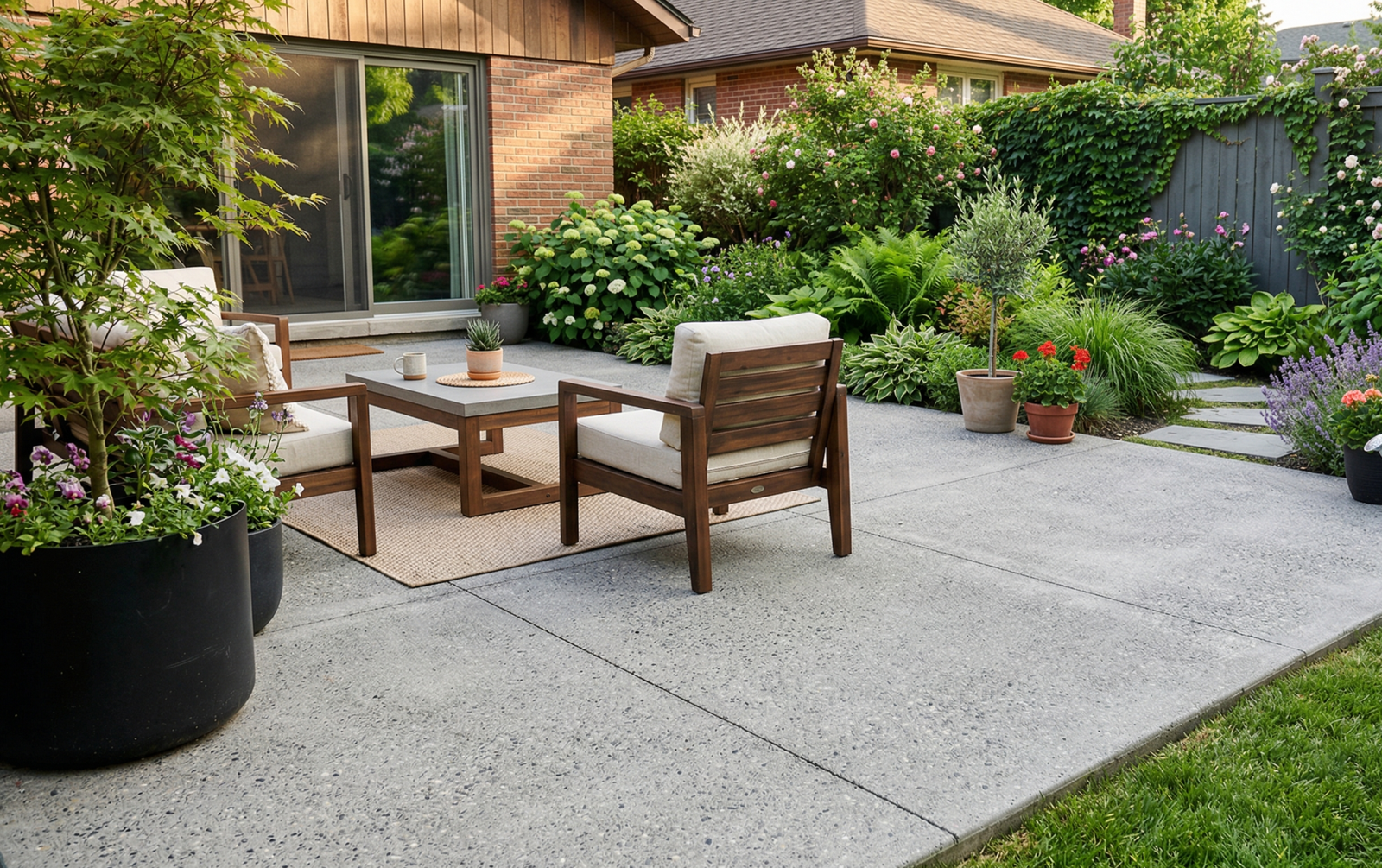 home concrete patio, beautiful and installed by professionals